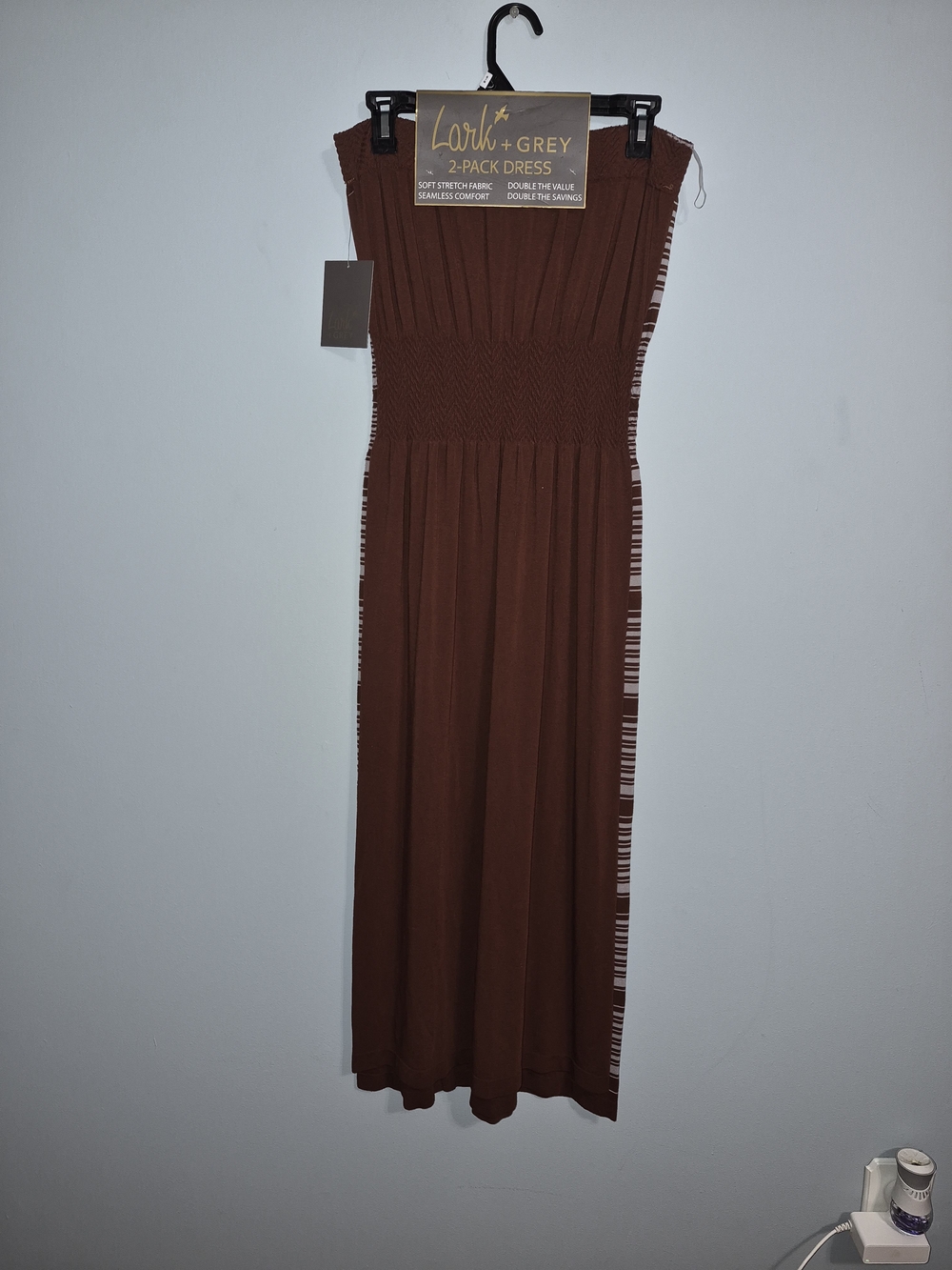 Brown Strapless Maxi Dress with Smocked Bodice
